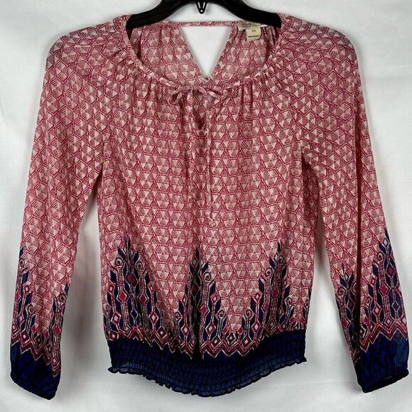 Lucky Brand Western Print V-neck Long Sleeve Blouse XS - Picture 2 of 9